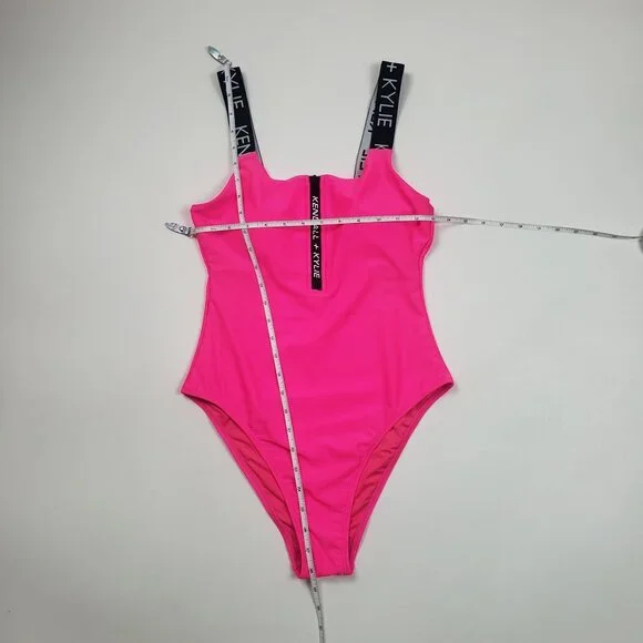 Kendall and Kylie One Piece Swimsuit Women's Medium Neon Pink & Black Call Out - Picture 7 of 16